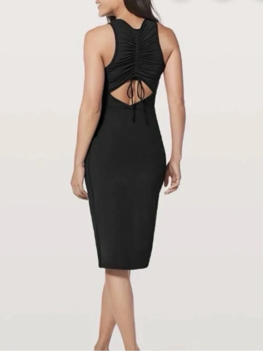 Lululemon EUC Rather Be Gathered Midi Black Athletic Dress Sz 8